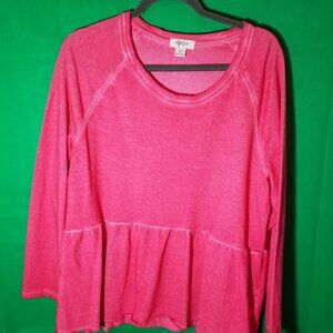 Style & Co Sweatshirt Peplum Crew Neck Women XL Neon Pink Soft Comfy